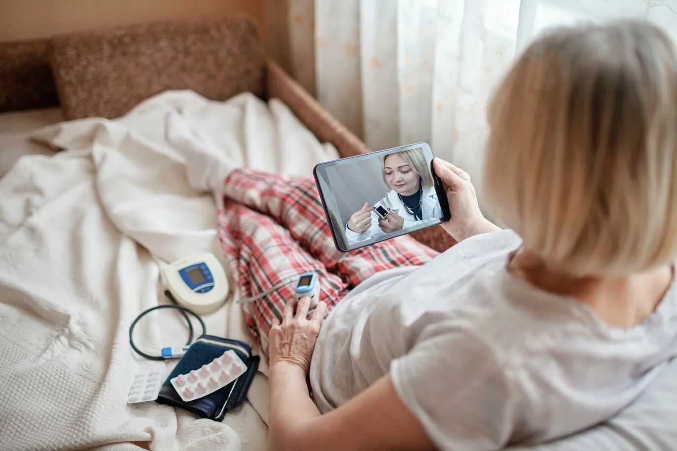Resident engaging in a virtual consultation