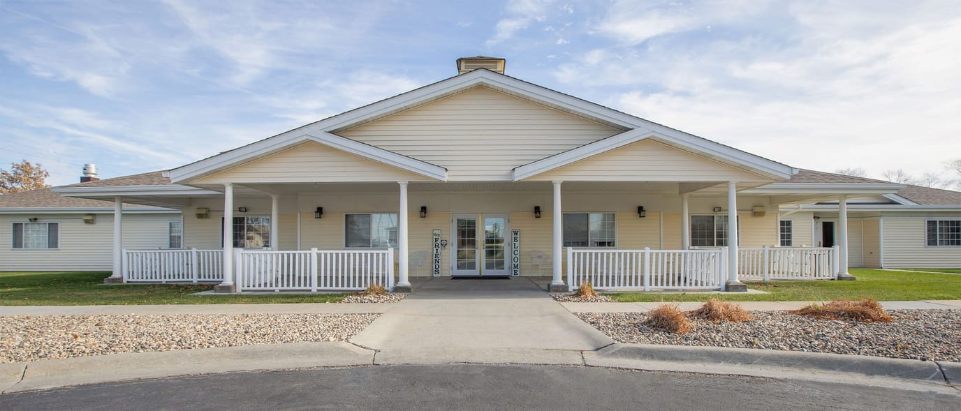 Exterior view of a senior living facility entrance