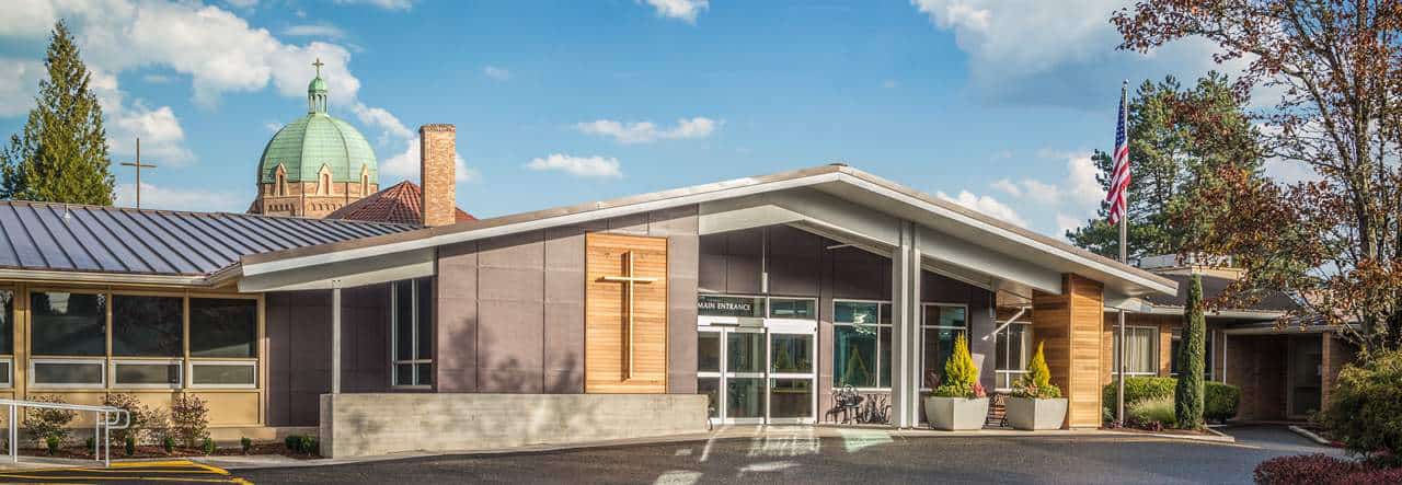 Exterior view of Maryville facility with landscaped garden