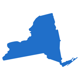 Outline of the state of New York in blue.
