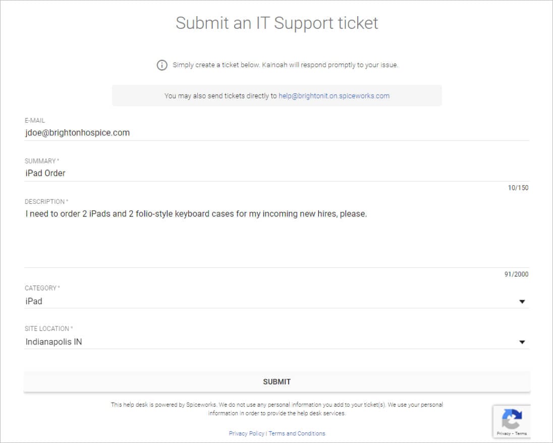 IT support ticket submission form