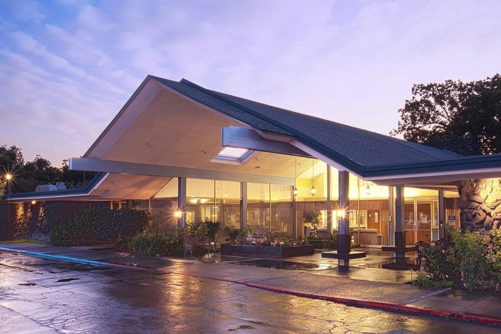Exterior view of the Garden City Healthcare Center at dusk