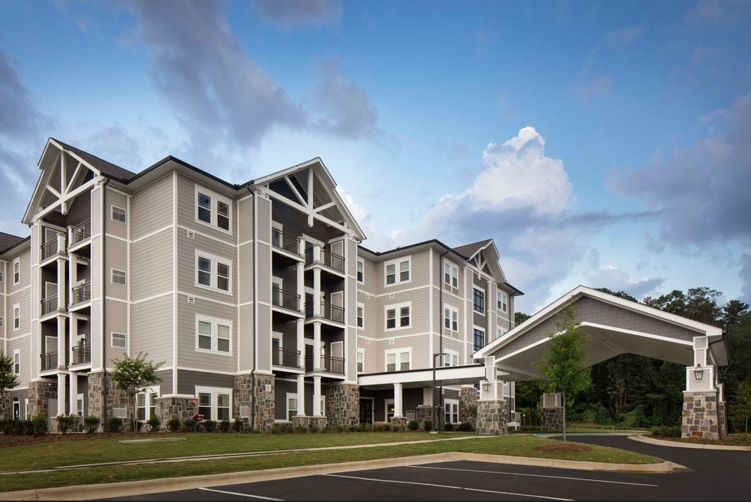 Exterior view of a modern assisted living facility