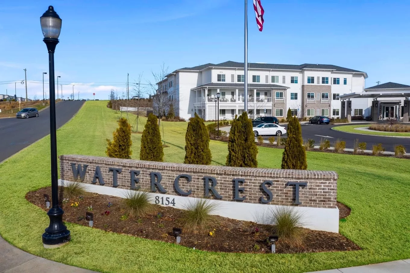 Exterior view of the Watercrest facility entrance