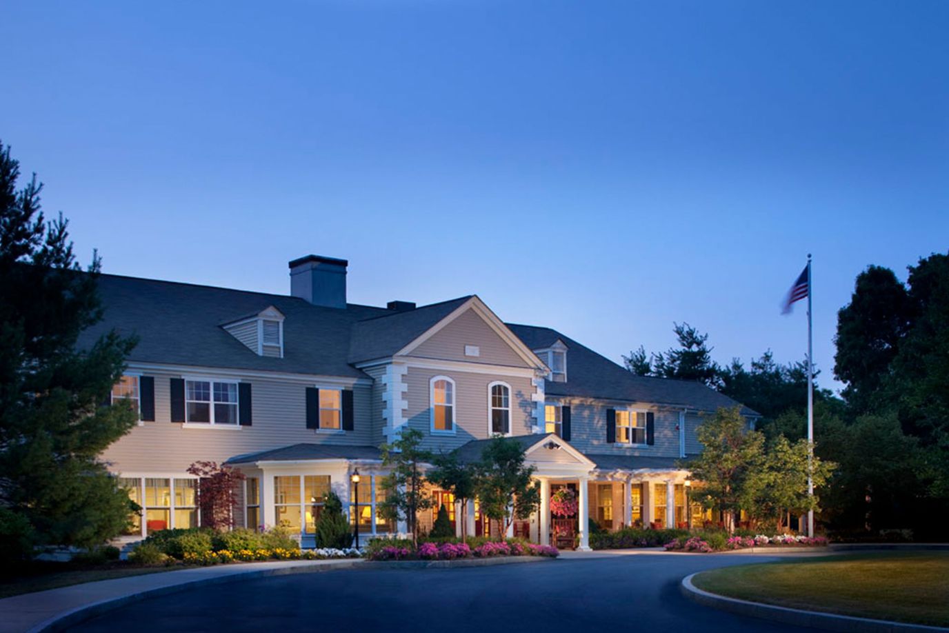 Exterior view of Allerton House Hingham at dusk