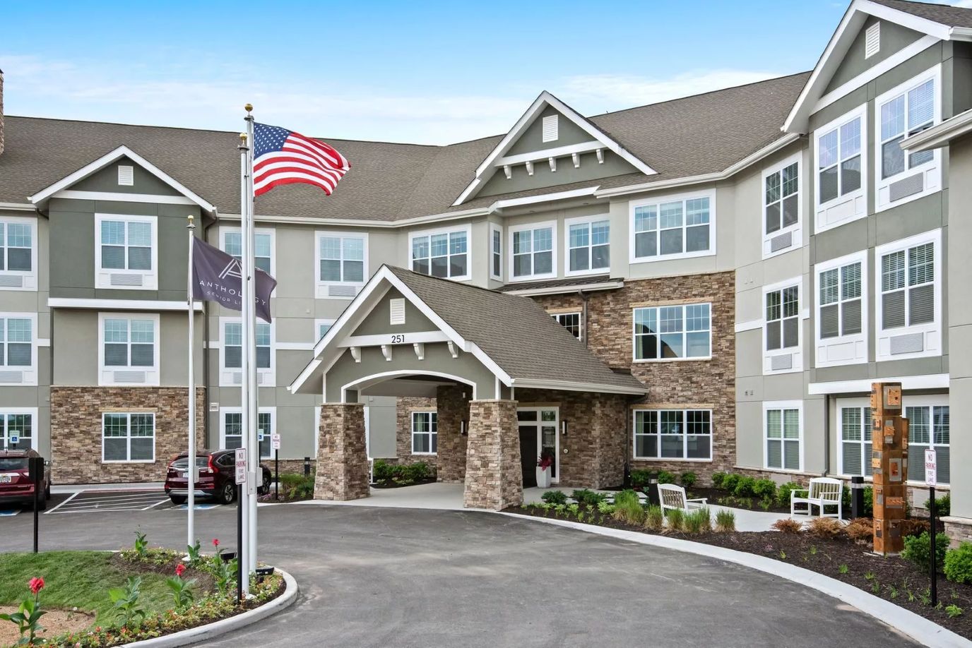 Exterior view of Anthology of Wildwood with flag