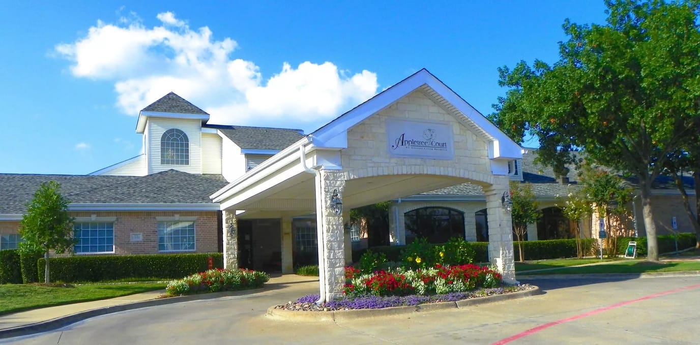 Exterior view of Appletree Court's entrance and landscaping