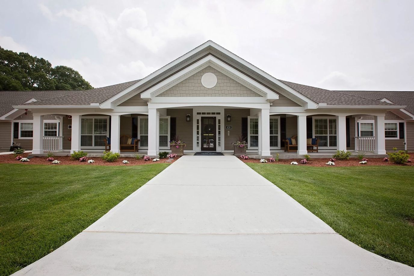 Exterior view of the senior living facility entrance