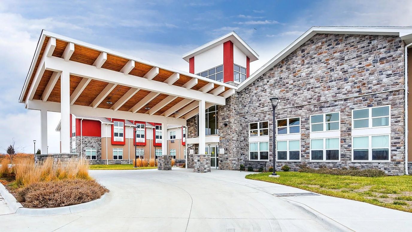 Exterior view of a nursing home facility entrance