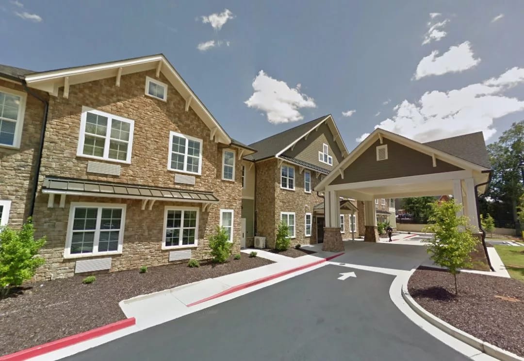 Exterior view of a senior living facility entrance
