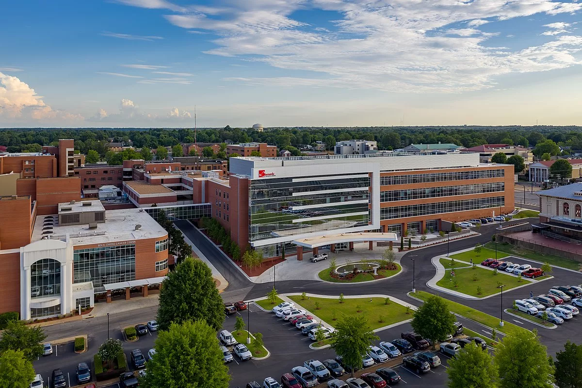 Aerial view of St. Bernards Medical Center building