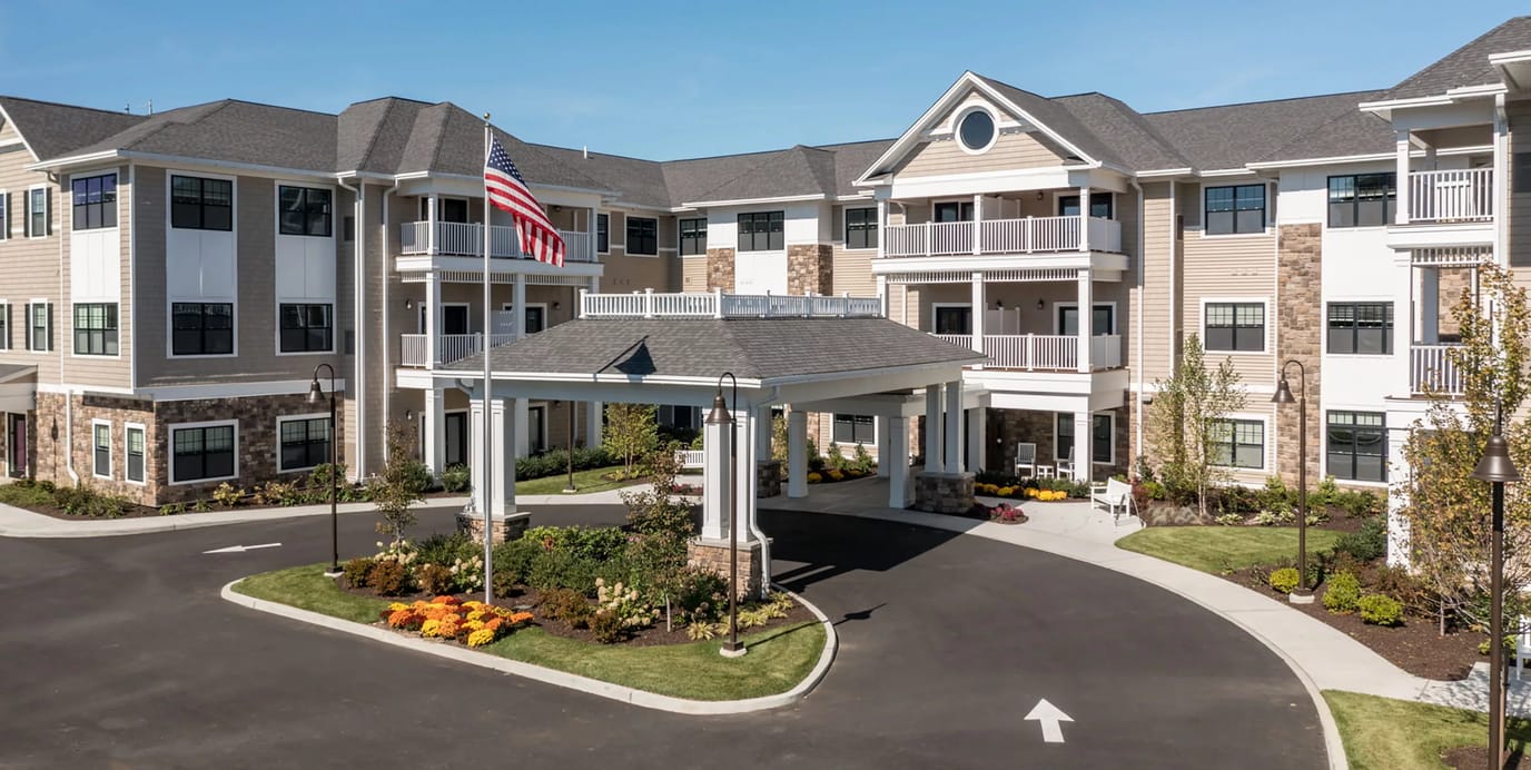 Exterior view of a senior living facility entrance