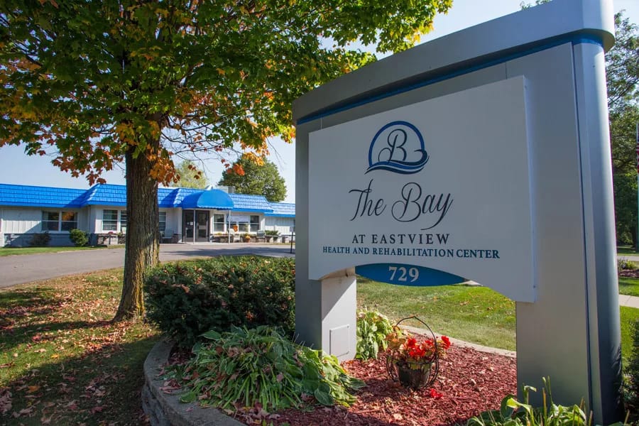 Exterior view of the Eastview Health and Rehabilitation Center sign