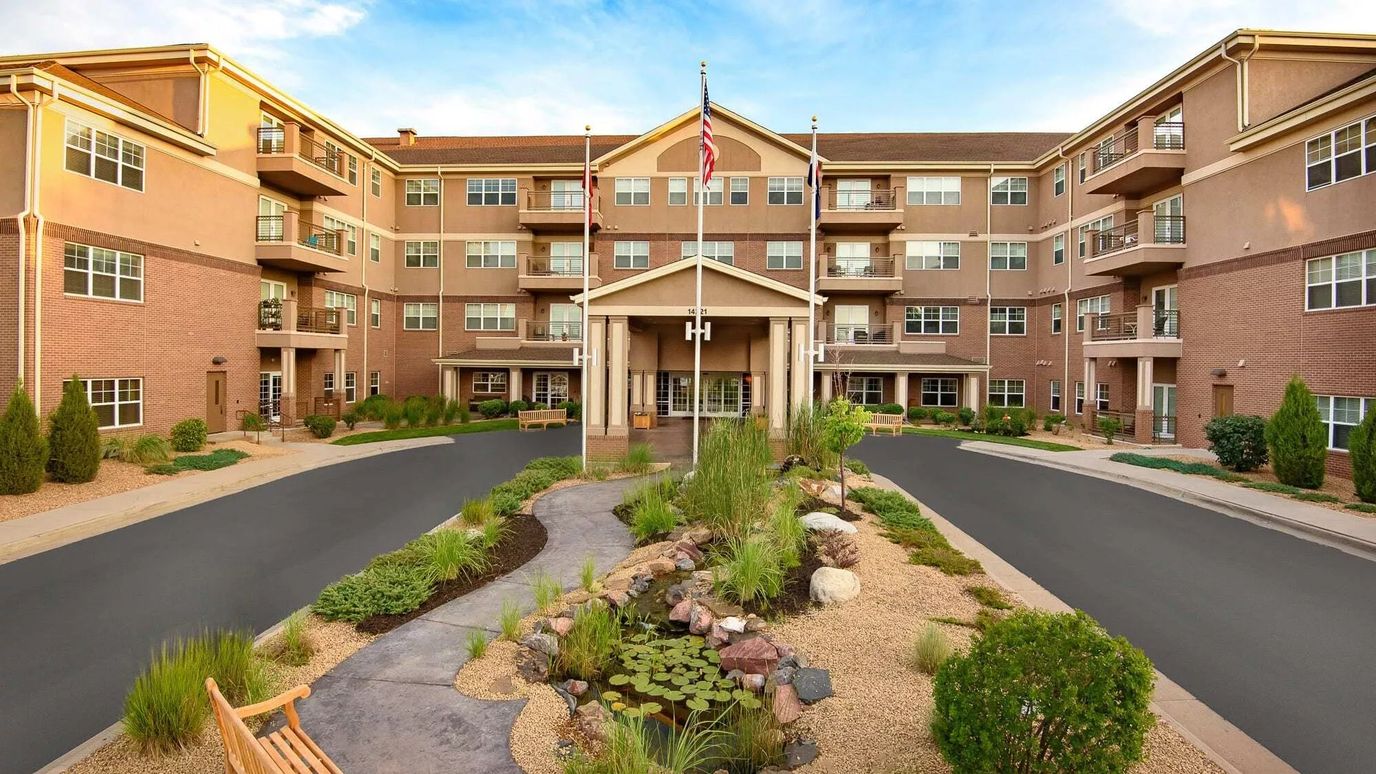 Exterior view of Garden Plaza of Aurora with landscaped garden