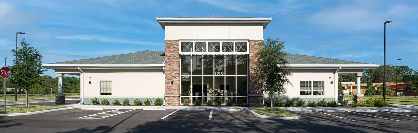 Exterior view of a modern nursing home building