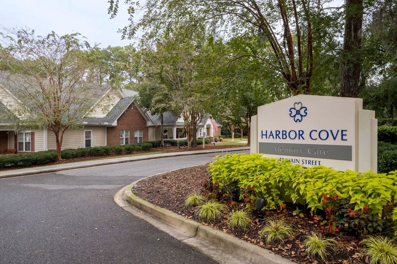 Entrance sign for Harbor Cove Memory Care facility