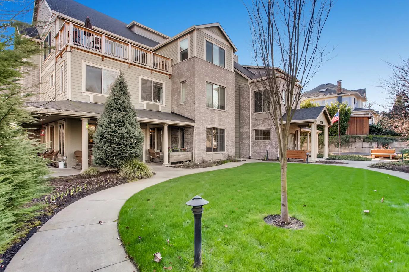 Exterior view of Hawthorne Gardens with landscaped garden