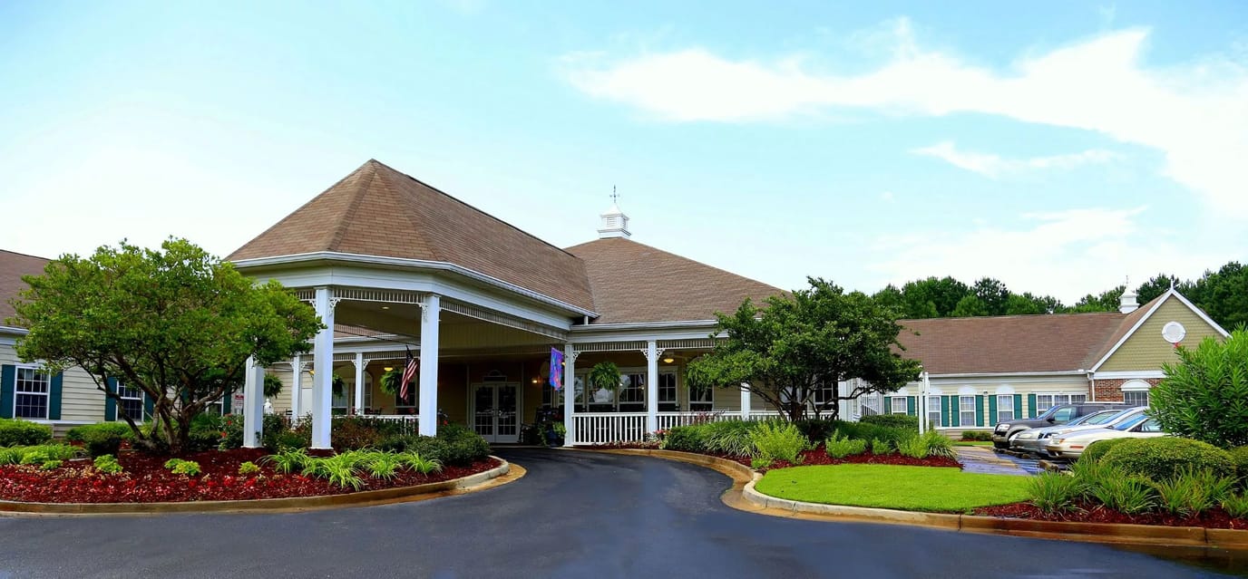 Exterior view of The Neighborhood at Auburn facility entrance