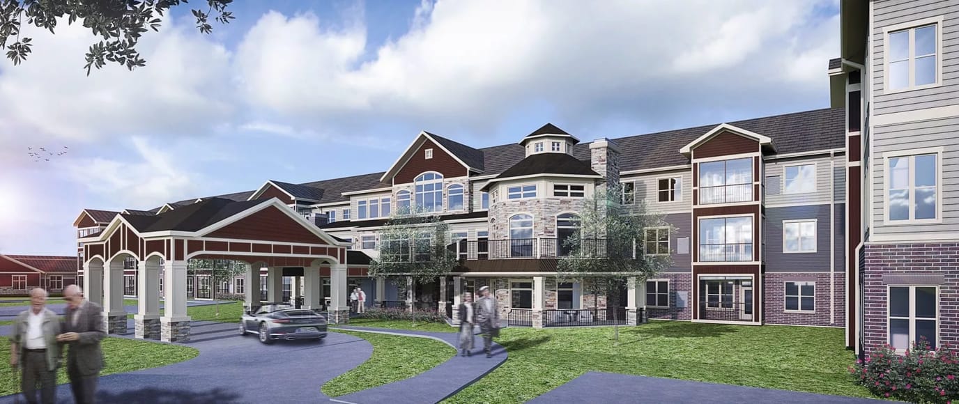Exterior view of New Perspective Franklin with residents walking