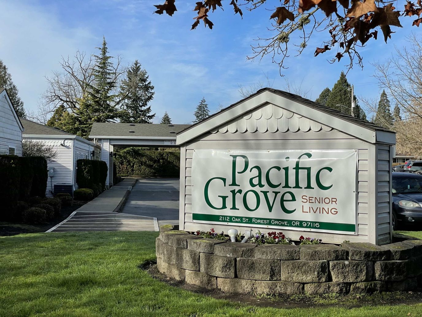 Exterior sign for Pacific Grove Senior Living