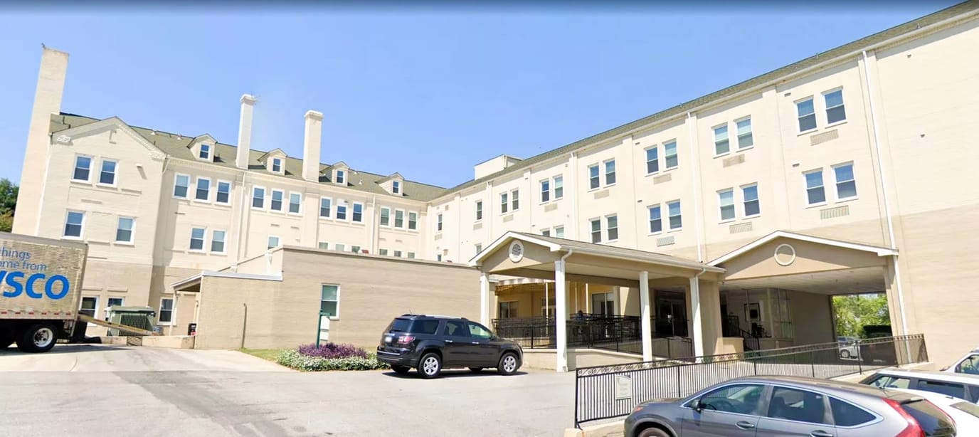 Exterior view of a nursing home building entrance