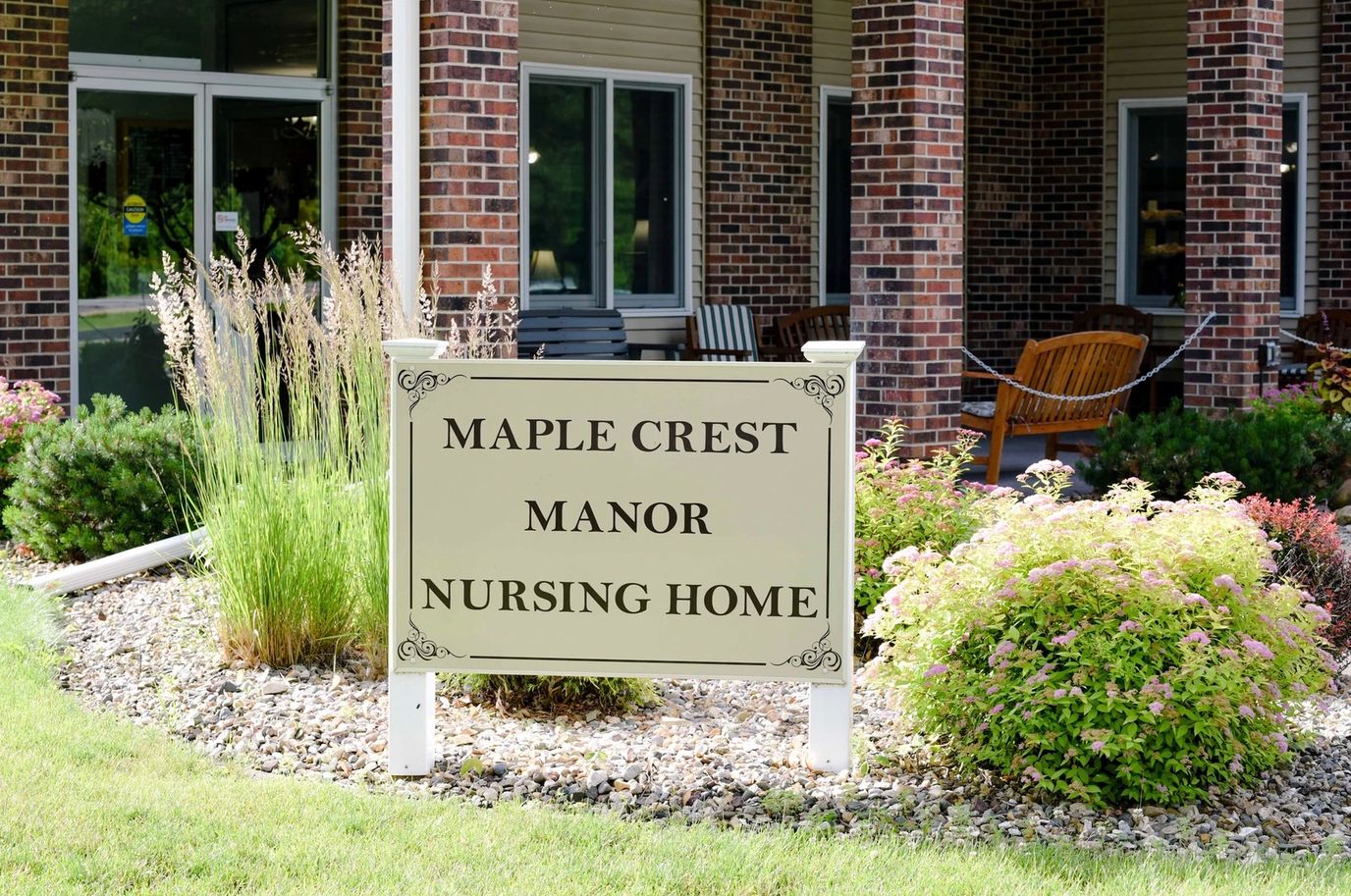 Sign of Maple Crest Manor Nursing Home outside the facility