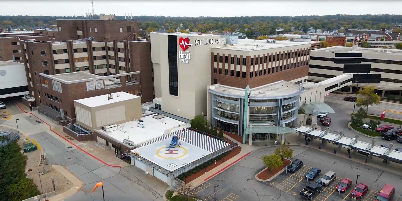 Aerial view of St. Luke's Hospice facility exterior