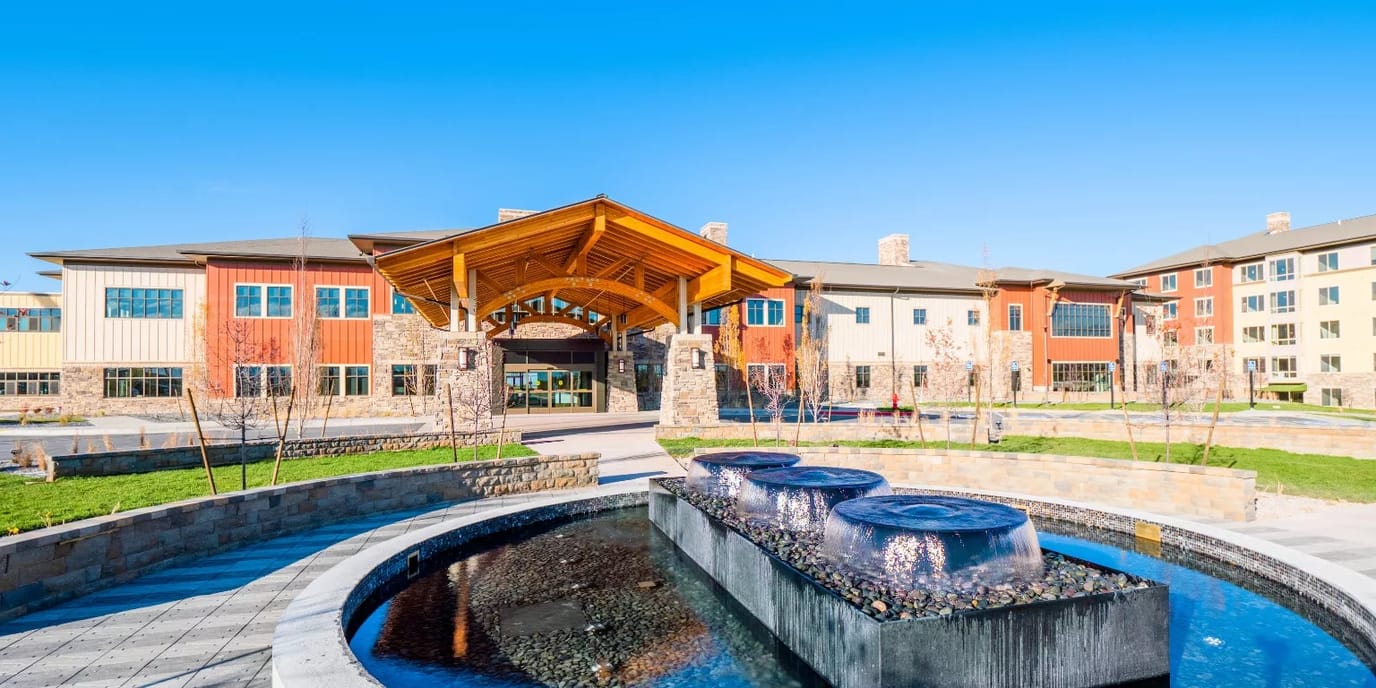 Exterior view of Summit Vista with water feature