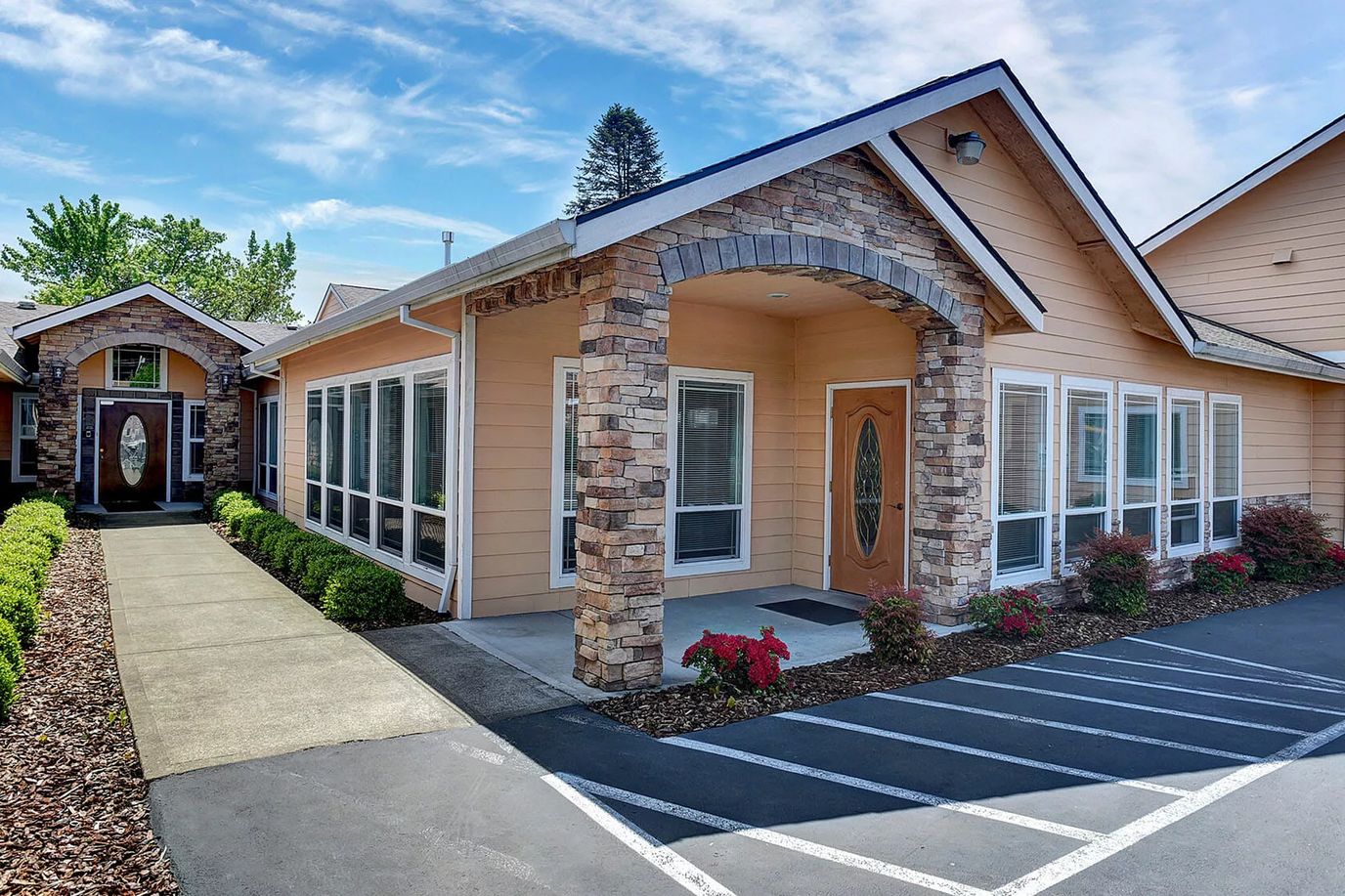 Exterior view of a senior living facility entrance