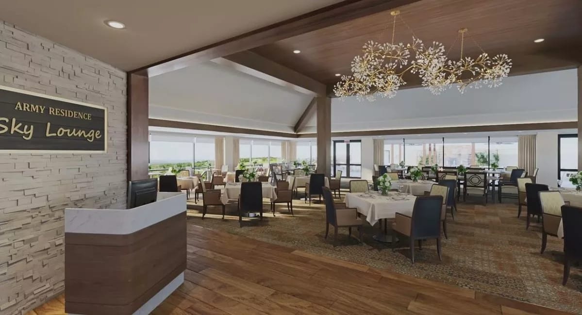 Elegant dining area with tables and chairs in a lounge