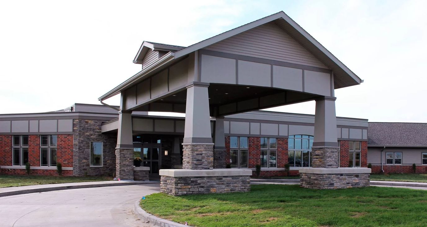 Exterior view of assisted living facility entrance