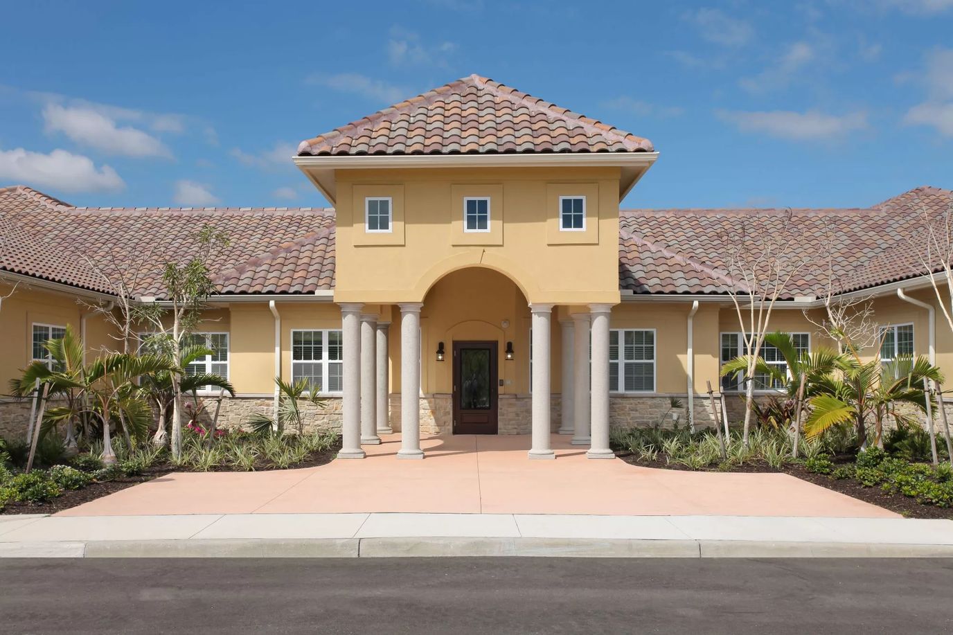 Exterior view of a senior living facility entrance