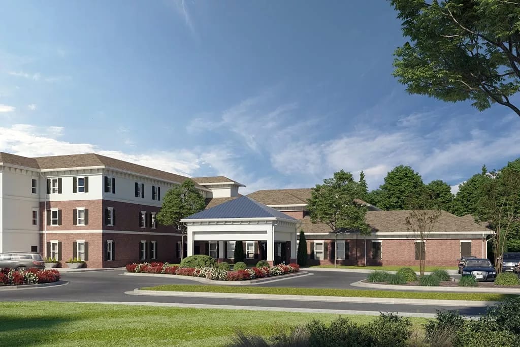 Exterior view of The Landing Senior Living facility