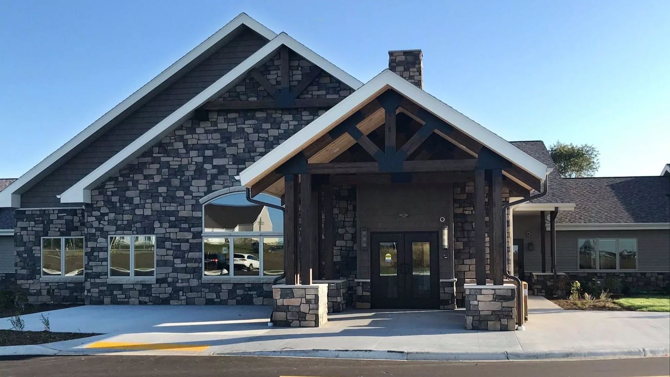 Exterior view of a senior living facility entrance