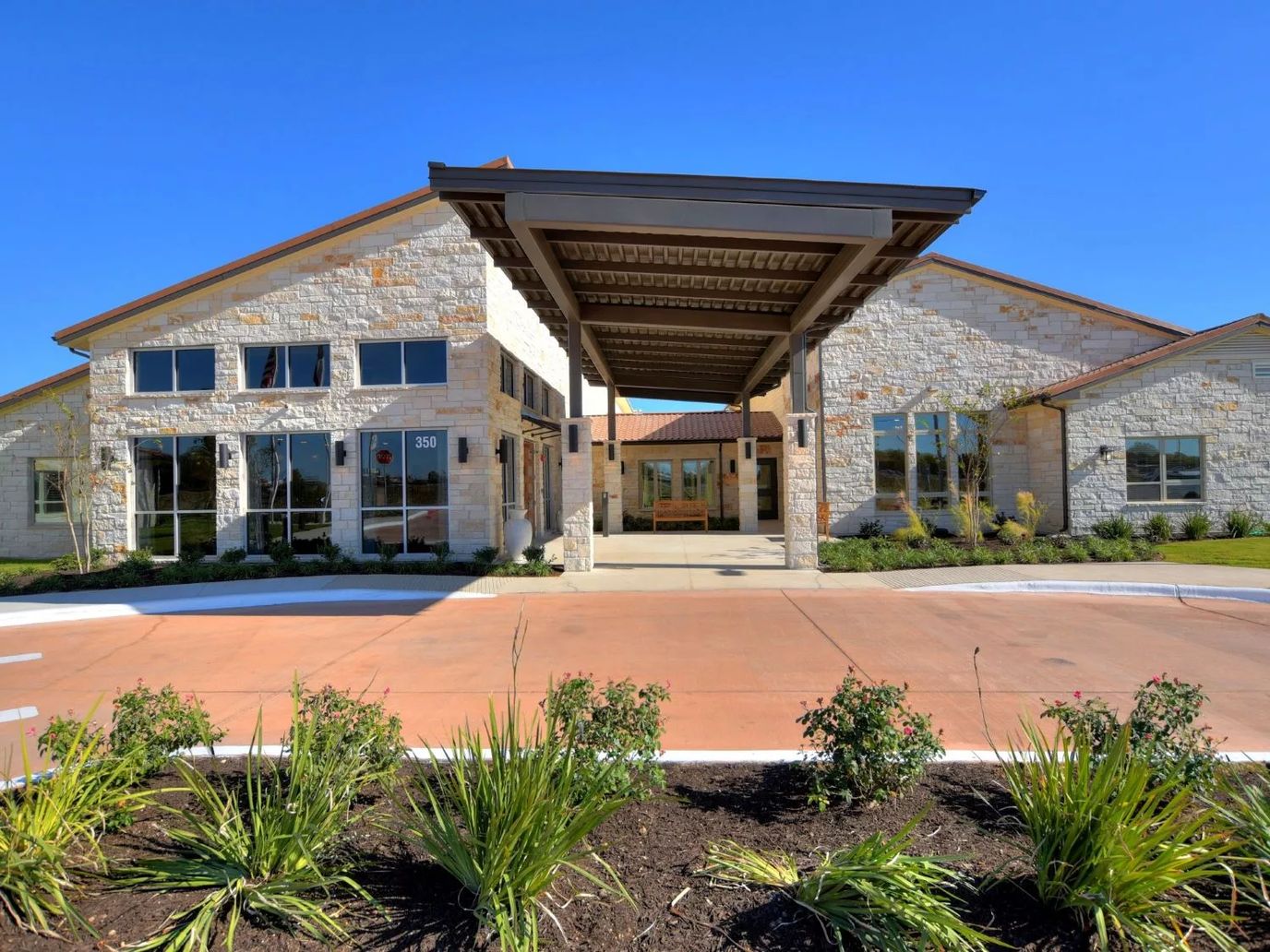 Exterior view of a senior living facility building