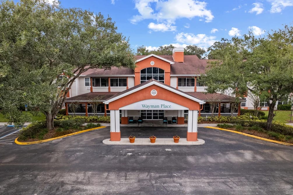 Aerial view of Wayman Place's entrance and exterior