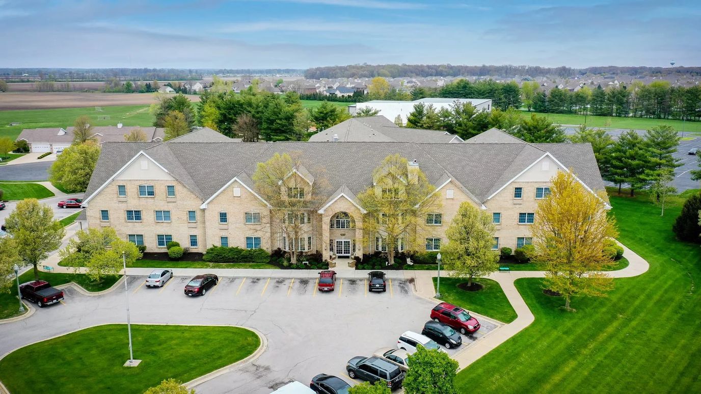 Aerial view of Wickshire West Lafayette building and grounds