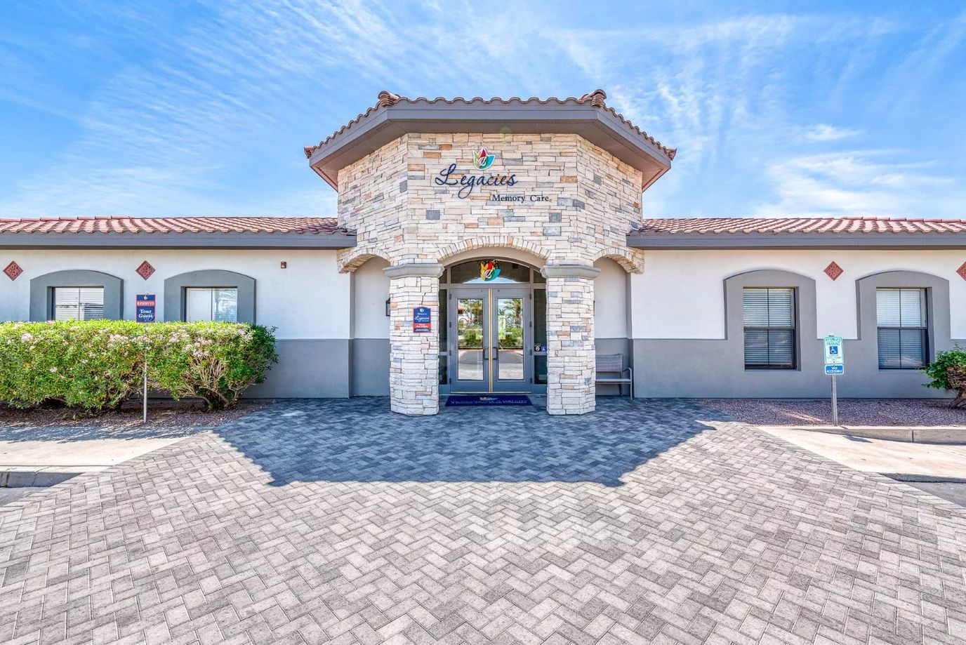 Exterior view of a senior living facility entrance