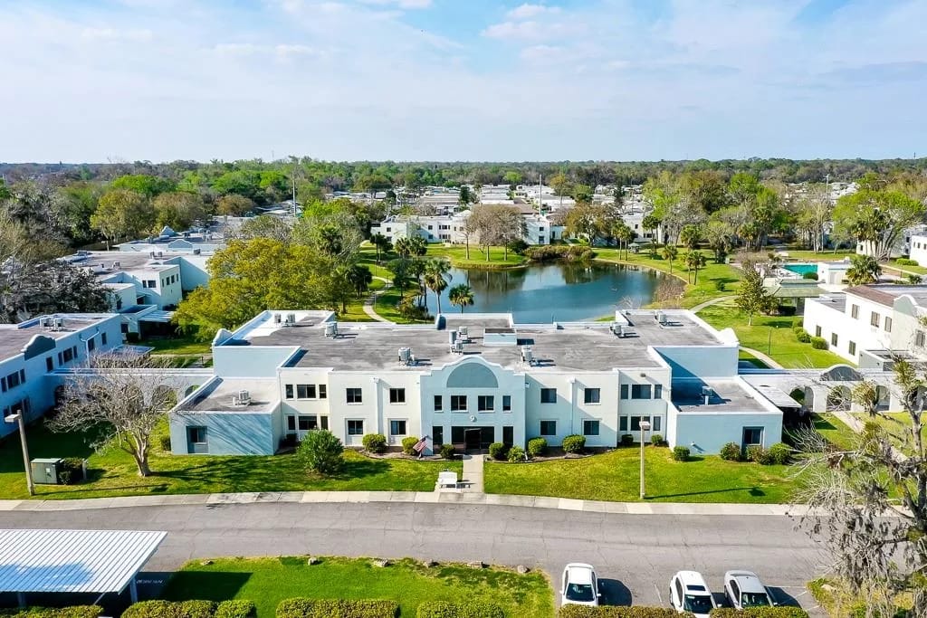Aerial view of the Woodmark at Daytona Beach facility and surrounding area