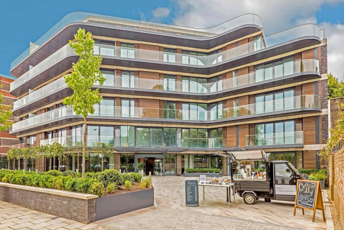 Exterior view of a modern assisted living facility
