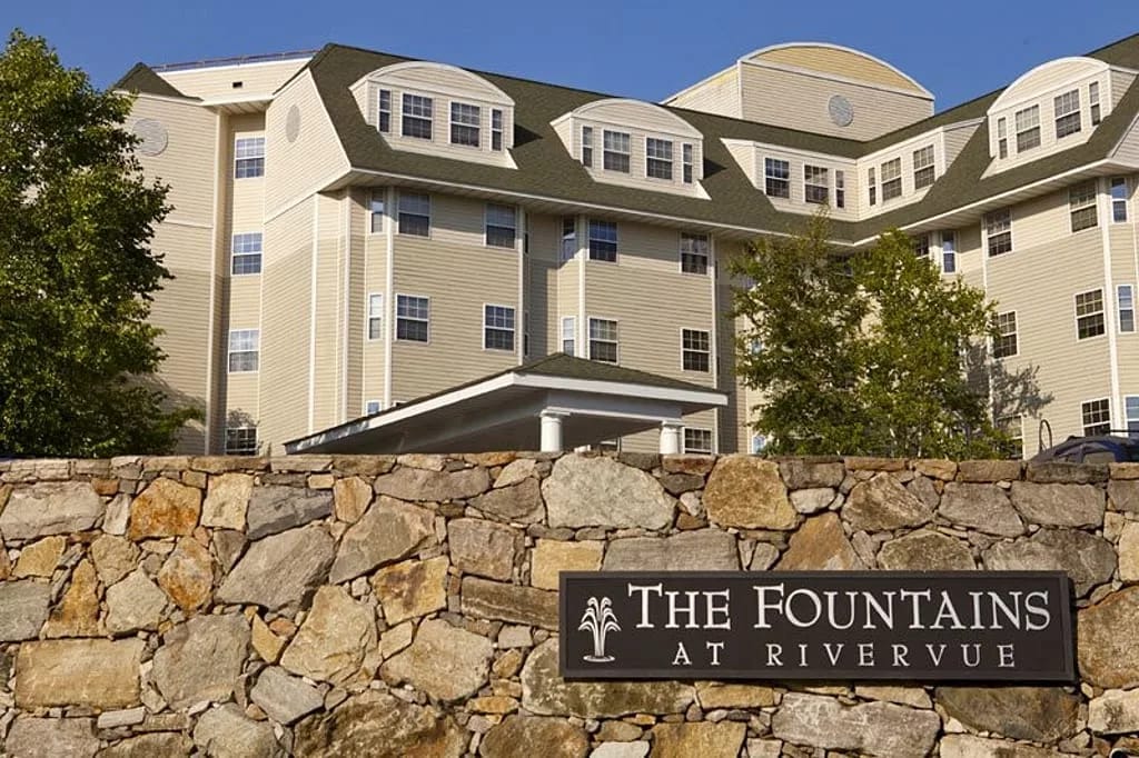 Exterior view of The Fountains at RiverVue building
