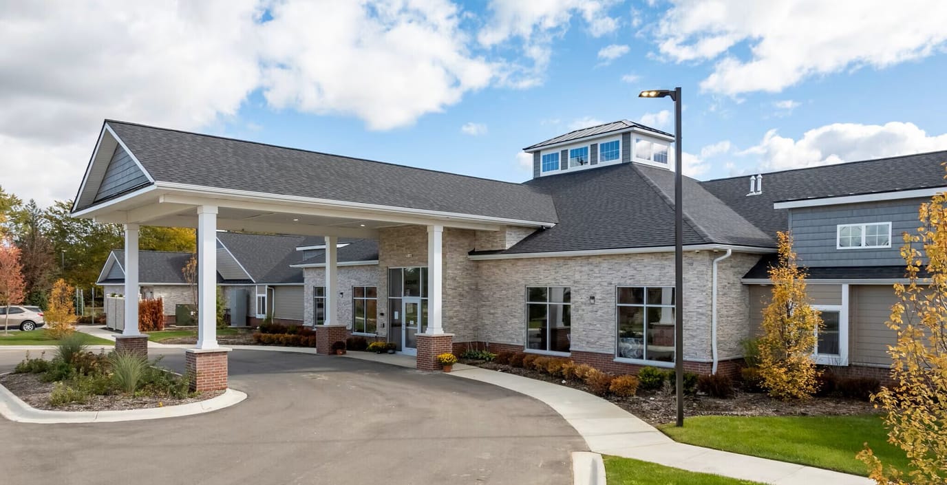 Exterior view of Hampton Manor with landscaping