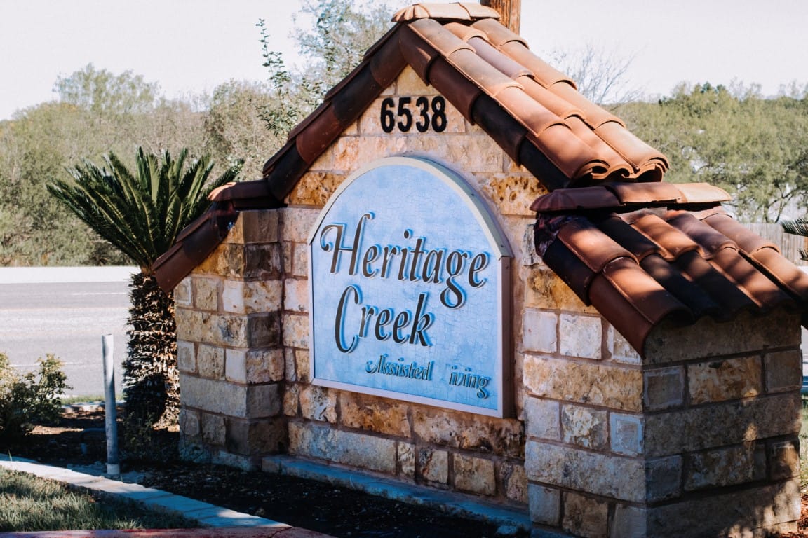 Exterior sign for Heritage Creek assisted living facility