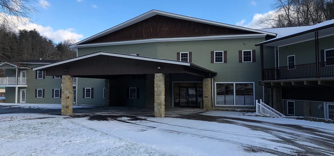 Exterior view of a senior living facility entrance