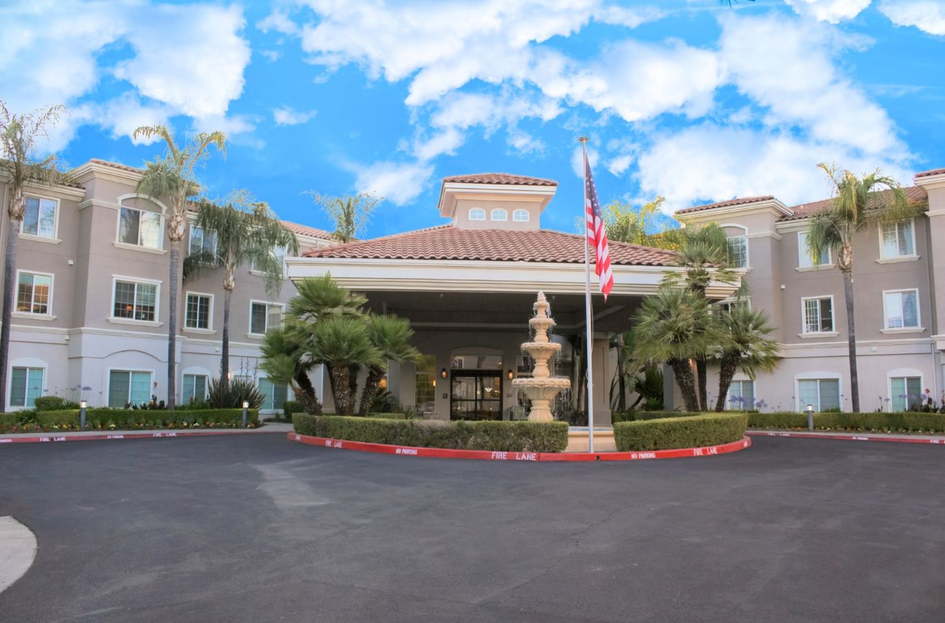 Exterior view of a senior living facility entrance