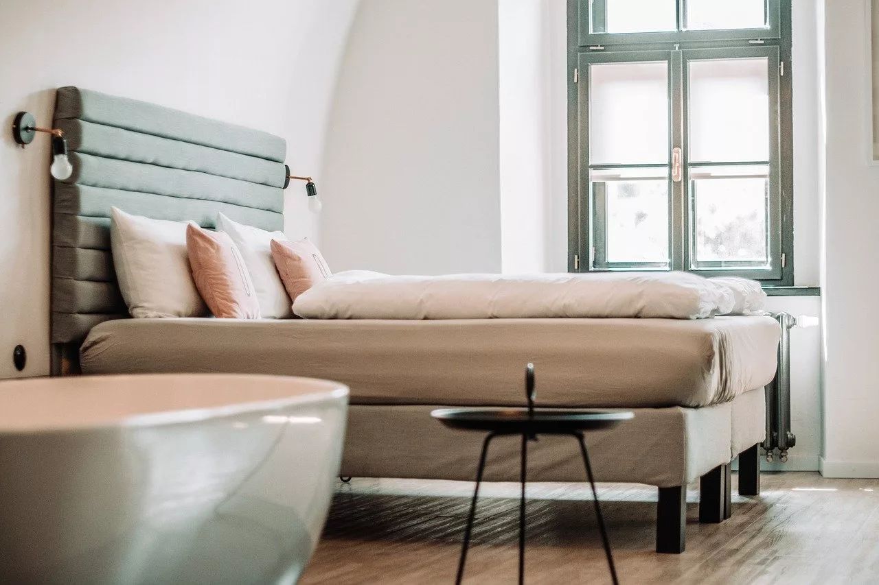 Bright interior of a cozy private bedroom