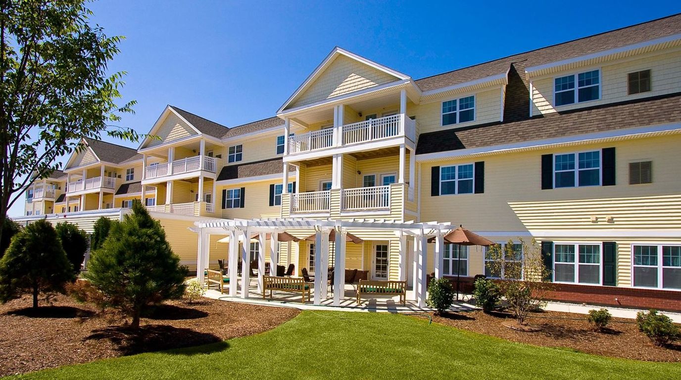 Exterior view of Brightview Danvers with outdoor seating
