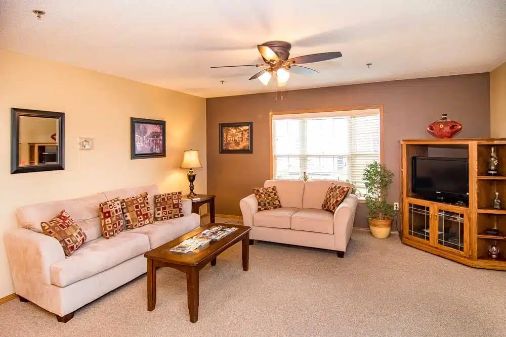 Cozy common area with couches and decorative accents