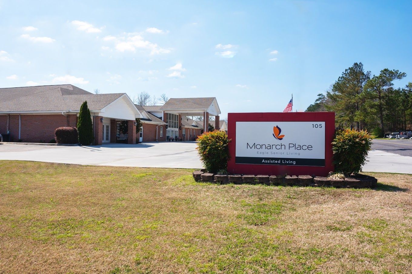 Exterior view of Monarch Place assisted living facility