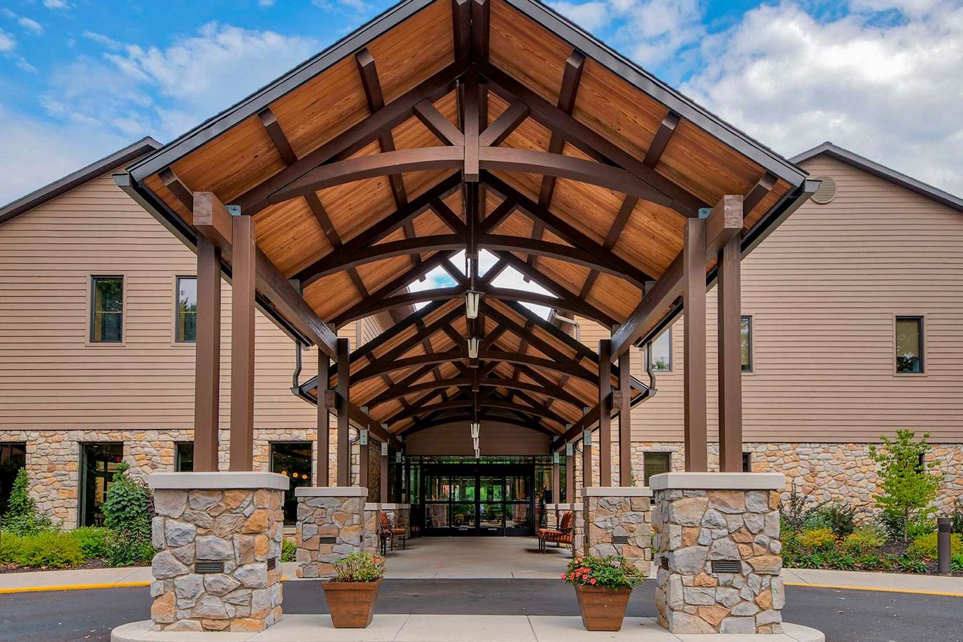 Covered entrance of a senior living facility